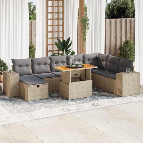 vidaXL 9-delige Loungeset met kussens poly rattan acacia, Tuin en Terras, Tuinsets en Loungesets, Loungeset, Nieuw, Rotan, Verzenden