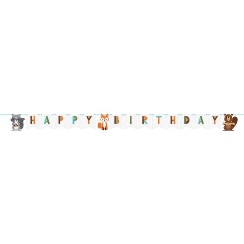 Bosdieren Letterslinger Happy Birthday 2,4m, Hobby en Vrije tijd, Feestartikelen, Nieuw, Verzenden