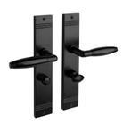 Geveerde deurklink Retro mat zwart op schild met WC-slot..., Ophalen of Verzenden, Nieuw, IJzer, Klink of Kruk