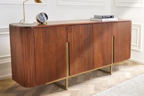 Design Dressoir GATSBY 160cm bruin matgoud Mangoholz Retro -, Huis en Inrichting, Kasten | Dressoirs, Ophalen of Verzenden