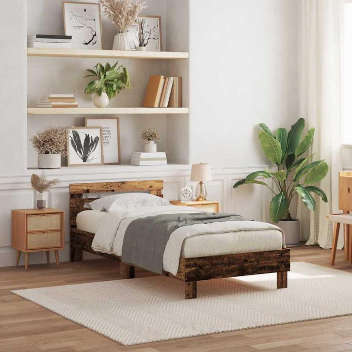 vidaXL Bedframe Oud hout 90 x 200 cm Bewerkt hout, Huis en Inrichting, Slaapkamer | Bedden, Bruin, Nieuw, Hout, Verzenden