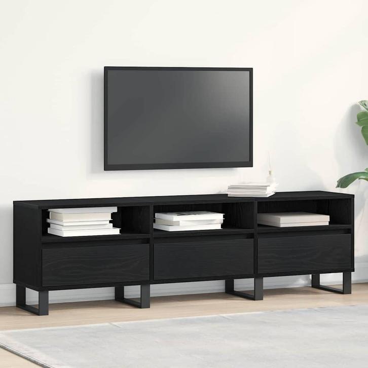 vidaXL TV-kast Zwart eiken 150 x 30 x 44.5 cm Bewerkt hout, Huis en Inrichting, Kasten | Televisiemeubels, Nieuw, 100 tot 150 cm