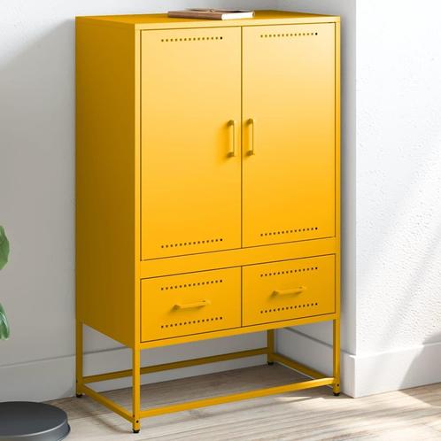 vidaXL buffetkast 68x39x111,5 cm staal mosterdgeel, Huis en Inrichting, Kasten | Buffetkasten, 25 tot 50 cm, Nieuw, Metaal, 100 tot 150 cm