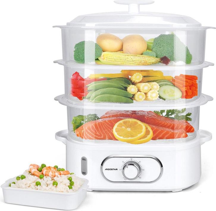 Aigostar Stoomkoker - 12 Liter - 900W - wit, Huis en Inrichting, Overige Huis en Inrichting, Nieuw, Verzenden
