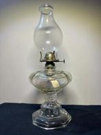 Olielamp - Antieke Glazen Olielamp met Elegante kap en, Antiek en Kunst