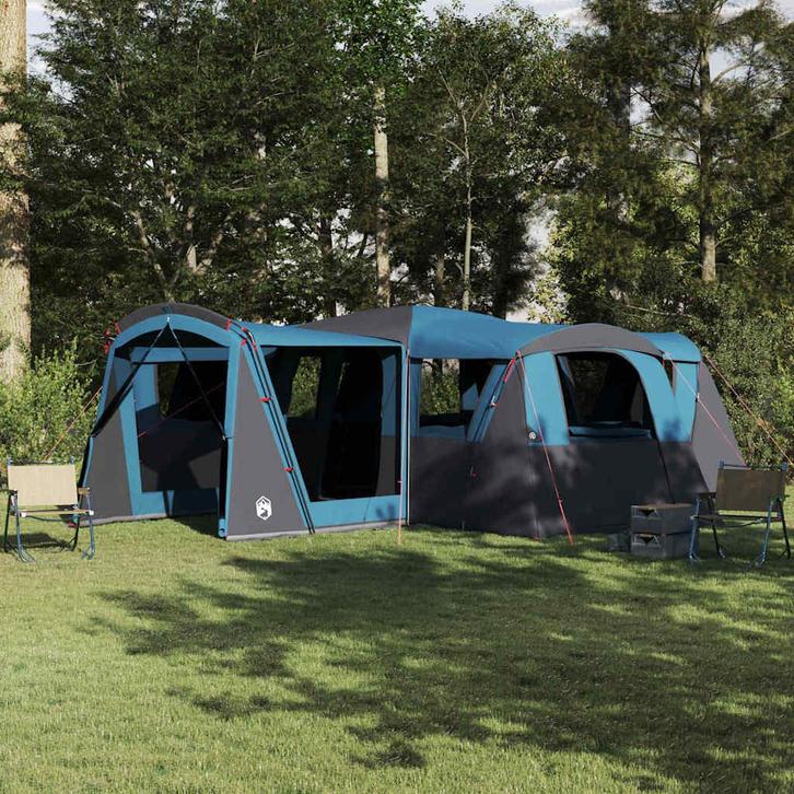 vidaXL Gezinstent met dak met opslag Blauw en Grijs 745 x, Caravans en Kamperen, Tenten, Nieuw, Verzenden