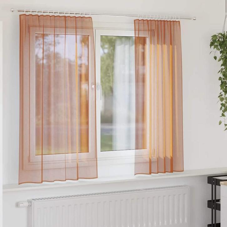 vidaXL Voile gordijnen met roedezakken 2 st terracotta, Huis en Inrichting, Stoffering | Gordijnen en Lamellen, Bruin, Nieuw, Verzenden