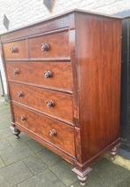 Engelse antiek mahonie vijf ladekast, 125 cm breed, Antiek en Kunst, Ophalen of Verzenden
