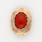 Broche - 14 karaat Geel goud - Bloedkoraal