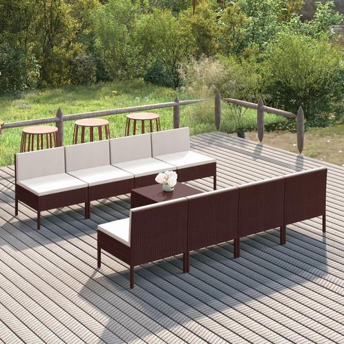 vidaXL 9-delige Loungeset met kussens poly rattan bruin, Tuin en Terras, Tuinsets en Loungesets, Loungeset, Nieuw, Rotan, Verzenden