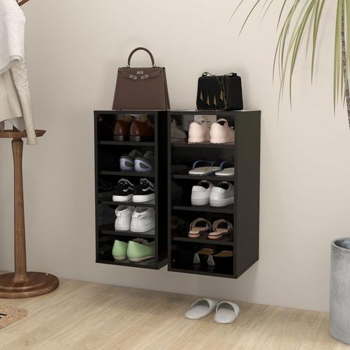 vidaXL Schoenenkasten 2 st 31,5x35x70 cm bewerkt hout zwart, Huis en Inrichting, Kasten | Schoenenrekken, Nieuw, Verzenden