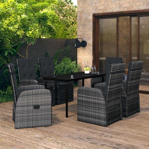 vidaXL 7-delige Tuinset met kussens grijs, Tuin en Terras, Tuinsets en Loungesets, Tuinset, Nieuw, 6 zitplaatsen, Rotan, Verzenden