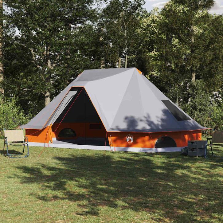 vidaXL Familie Tipi Tent met dak Grijs en Oranje 680 x 430 x, Caravans en Kamperen, Tenten, Nieuw, Verzenden