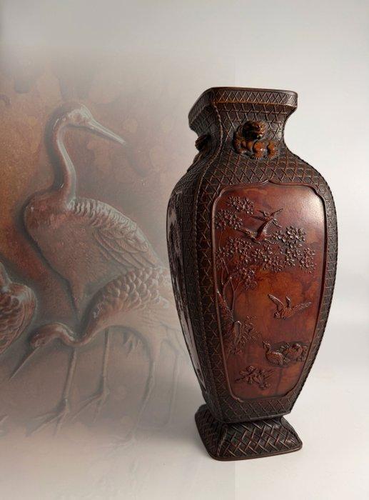 Vaas - Vierzijdige vogel en bloem, Brons - Japan, Antiek en Kunst, Antiek | Overige Antiek
