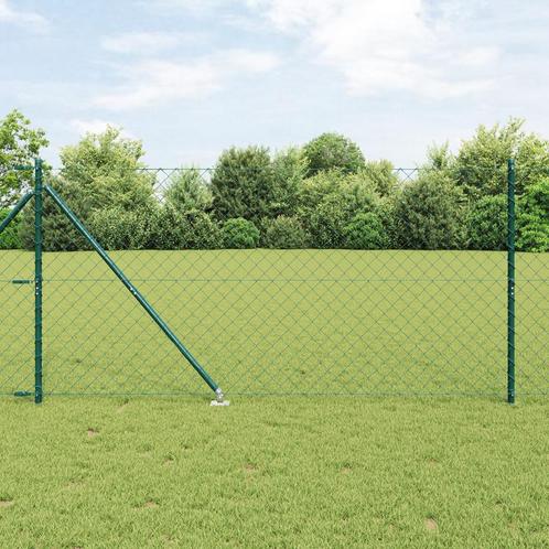 vidaXL Kettenschuifhek met 7 spikes palen 1,4x10 m, Tuin en Terras, Schuttingen, Nieuw, IJzer, Verzenden