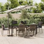 vidaXL 7-delige Tuinset met kussens poly rattan zwart en, 6 zitplaatsen, Nieuw, Tuinset, Verzenden
