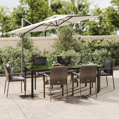 vidaXL 7-delige Tuinset met kussens poly rattan zwart en, Tuin en Terras, Tuinsets en Loungesets, Tuinset, Nieuw, 6 zitplaatsen