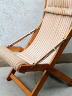 Lounge stoel - hout, stof - Vouwbare ligstoel uit de jaren, Antiek en Kunst