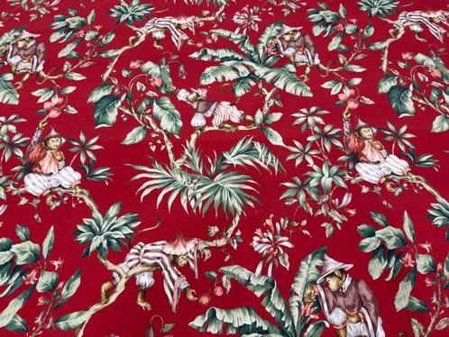 Tropisch Oeko-Tex-weefsel met leuke apen - Het paradijs van, Antiek en Kunst, Antiek | Kleden en Textiel