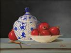 Ben Oude Breuil (1949) - Chinese pot met granaatappels, Antiek en Kunst, Kunst | Schilderijen | Klassiek