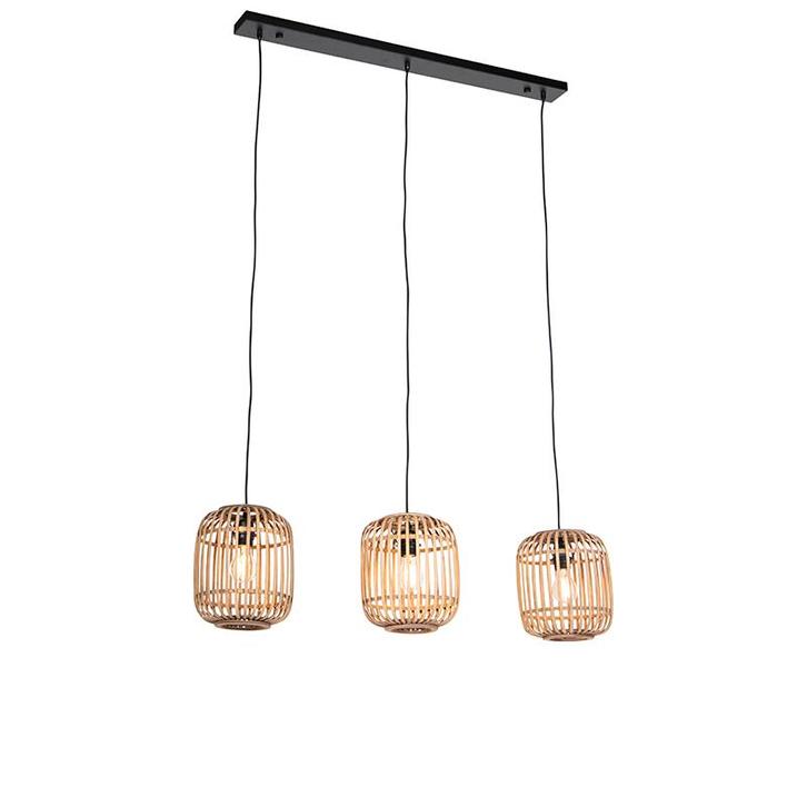 Landelijke hanglamp rotan 3-lichts - Manila, Huis en Inrichting, Lampen | Hanglampen, Nieuw, Overige materialen, 75 cm of meer