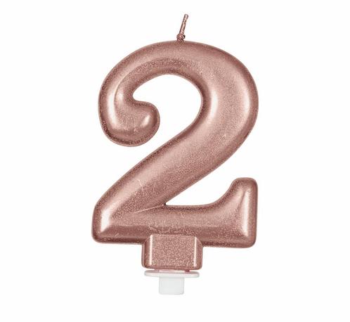 Rose Gouden Kaars 2 Jaar 8cm, Hobby en Vrije tijd, Feestartikelen, Nieuw, Verzenden