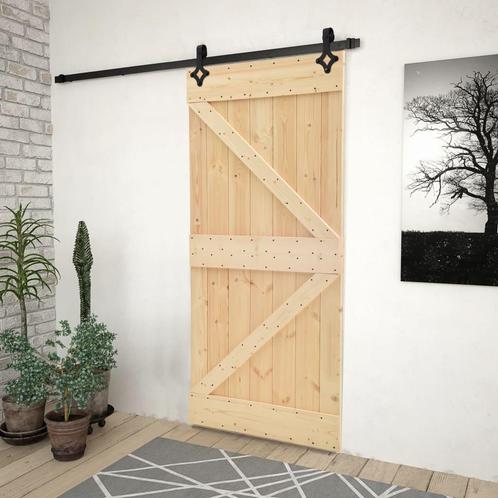 vidaXL Schuifdeur met beslag 80x210 cm massief grenenhout, Doe-het-zelf en Verbouw, Deuren en Horren, Nieuw, Verzenden