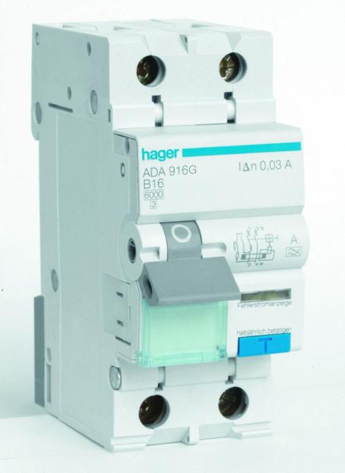 Hager aardlekautomaat / 2-polig, 30mA, B16A / ADA916G, Doe-het-zelf en Verbouw, Elektra en Kabels, Nieuw, Ophalen of Verzenden