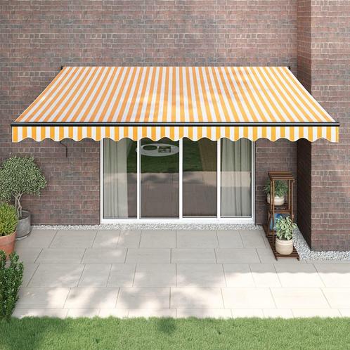 vidaXL Luifel automatisch uitschuifbaar 4,5x3 m geel en wit, Tuin en Terras, Zonneschermen, Nieuw, Verzenden
