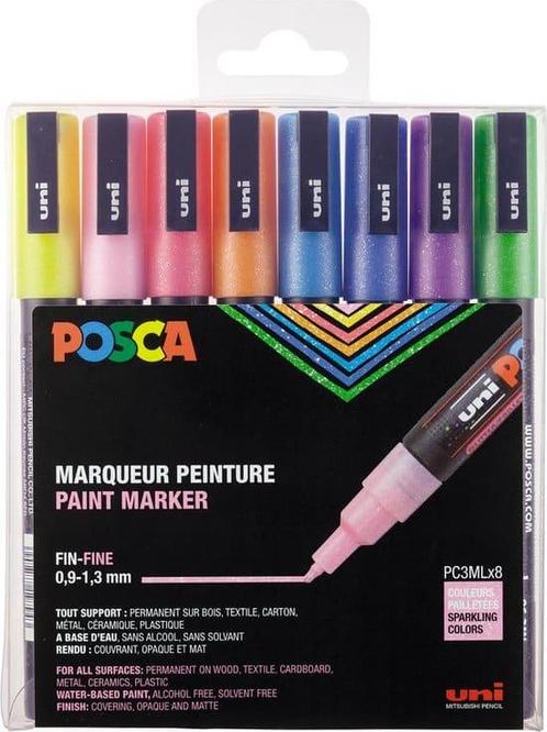 Verfstift posca pc3m f 8st glitter pastelkleuren, Hobby en Vrije tijd, Overige Hobby en Vrije tijd, Zo goed als nieuw, Ophalen of Verzenden