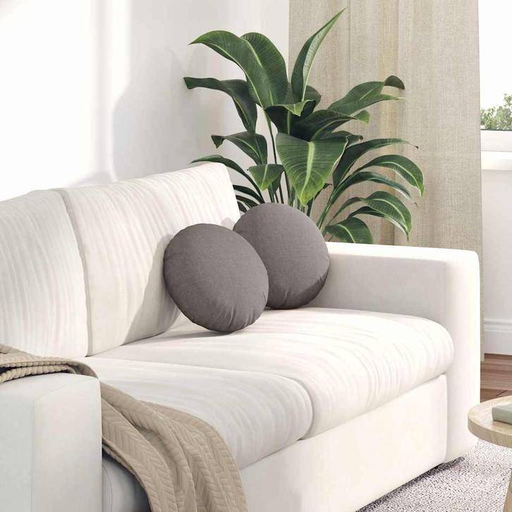 vidaXL Zitkussens 2 pcs Taupe Ø30 x 13 cm Stof, Huis en Inrichting, Woonaccessoires | Kussens, Nieuw, Verzenden