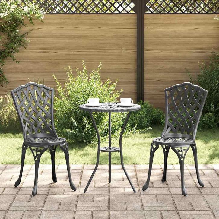 vidaXL Tuin Bistro Set 3 pcs Zwart Aluminium, Tuin en Terras, Tuinsets en Loungesets, Nieuw, Aluminium, Verzenden