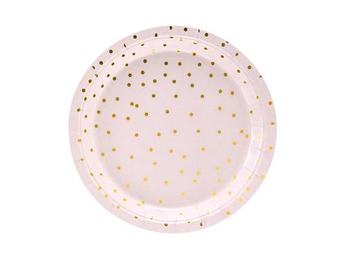 Roze Borden Gouden Stippen 18cm 6st, Hobby en Vrije tijd, Feestartikelen, Nieuw, Verzenden