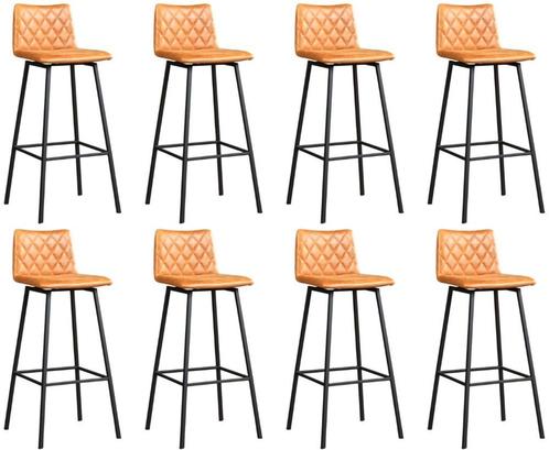 Set van 8 Cognac leren industriële barkrukken - Vintage Leer, Huis en Inrichting, Stoelen, Vijf, Zes of meer stoelen, Overige kleuren
