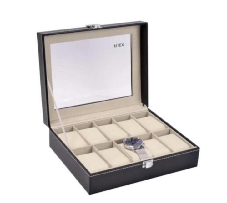 Horlogedoos zwart. Opbergbox voor 10 horloges, Sieraden, Tassen en Uiterlijk, Beautycases, Zwart, Nieuw, Hardcase, Verzenden