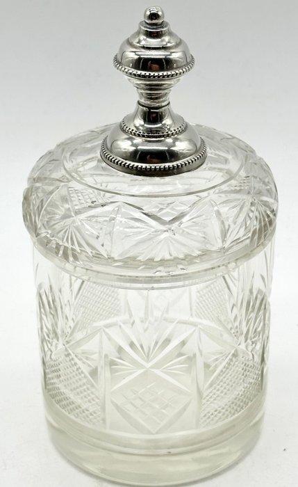 No reserve-19e Eeuwse geslepen Koekjespot met zilveren knop, Antiek en Kunst, Antiek | Goud en Zilver