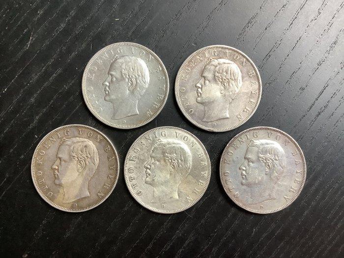 Duitsland, keizerrijk Otto. 3 Mark 5x 1908/1913 - Bavaria, Postzegels en Munten, Munten | Europa | Niet-Euromunten