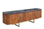Design TV-Board GATSBY 160cm bruin goud Mangoholz Marmor, Ophalen of Verzenden, Nieuw