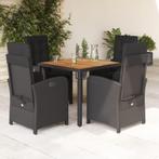 vidaXL 5-delige Tuinset met kussens poly rattan zwart, 4 zitplaatsen, Nieuw, Tuinset, Verzenden