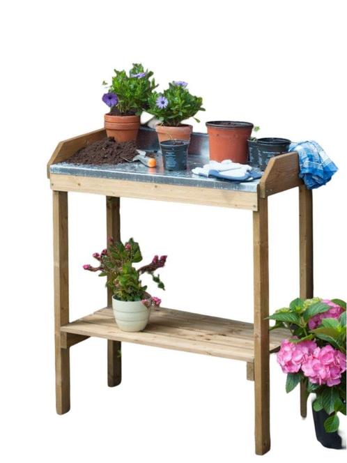 Oppottafel voor zaaien en verpotten zink,FSC hout H97x85x42c, Tuin en Terras, Tuinsets en Loungesets, Nieuw, Verzenden