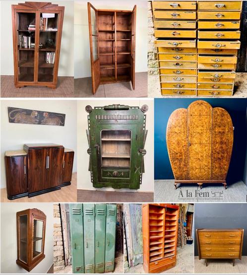Unieke Vintage kast, Huis en Inrichting, Kasten | Vitrinekasten, Gebruikt, Met lade(s), Met deur(en), Met klep(pen), Met plank(en)