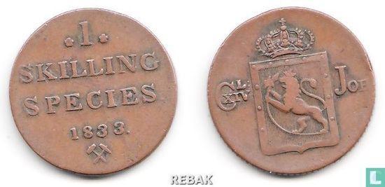 Noorwegen 1 skilling 1833, Postzegels en Munten, Munten | Europa | Niet-Euromunten, Losse munt, Overige landen, Verzenden