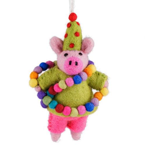 Hanger Wolvilt - Feestvarken Groen met Slinger & Feestmuts -, Kinderen en Baby's, Kinderkamer | Inrichting en Decoratie, Nieuw