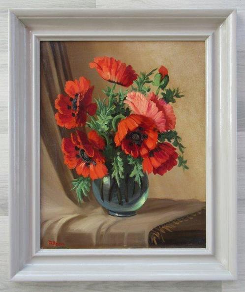 Daniël Been (1885-1967) - Rode papavers in een glazen vaas, Antiek en Kunst, Kunst | Schilderijen | Klassiek