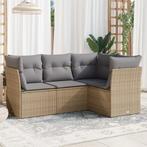 vidaXL 4-delige Loungeset met kussens poly rattan beige, Verzenden, Nieuw, Rotan, Loungeset