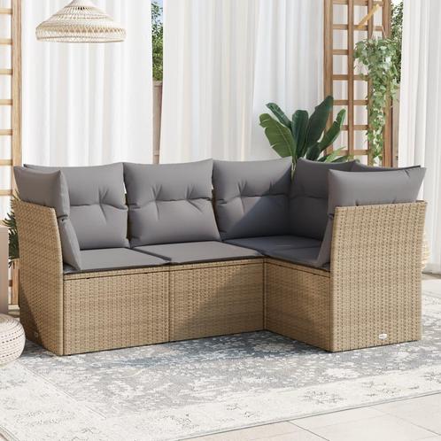 vidaXL 4-delige Loungeset met kussens poly rattan beige, Tuin en Terras, Tuinsets en Loungesets, Loungeset, Nieuw, Rotan, Verzenden