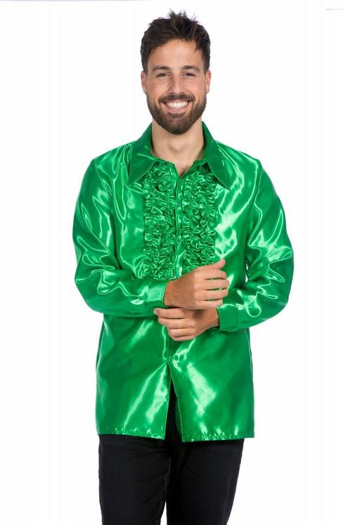 Ruchesblouse satijn groen Kevin, Kleding | Dames, Carnavalskleding en Feestkleding, Nieuw, Ophalen of Verzenden