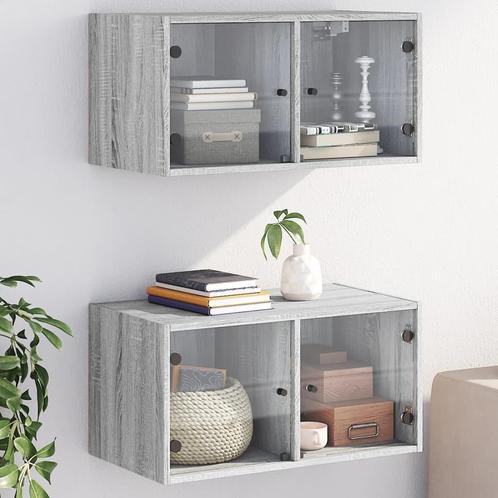 vidaXL Wandkasten met glazen deuren 2 st 68,5x37x35 cm grijs, Huis en Inrichting, Kasten | Overige, Nieuw, Verzenden