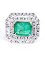 Ring - 18 karaat Witgoud Smaragd - Diamant, Nieuw