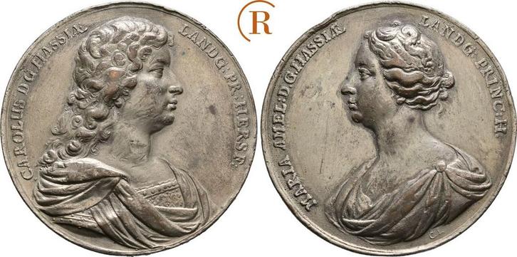 Zinnmedaille auf Seine Vermaehlung o J ( 1673 ) Hessen Ka..., Postzegels en Munten, Penningen en Medailles, Verzenden